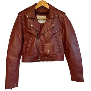 First Manufacturing Womens M Red Leather Moto Jacket Coat Concealed Weapon Stora